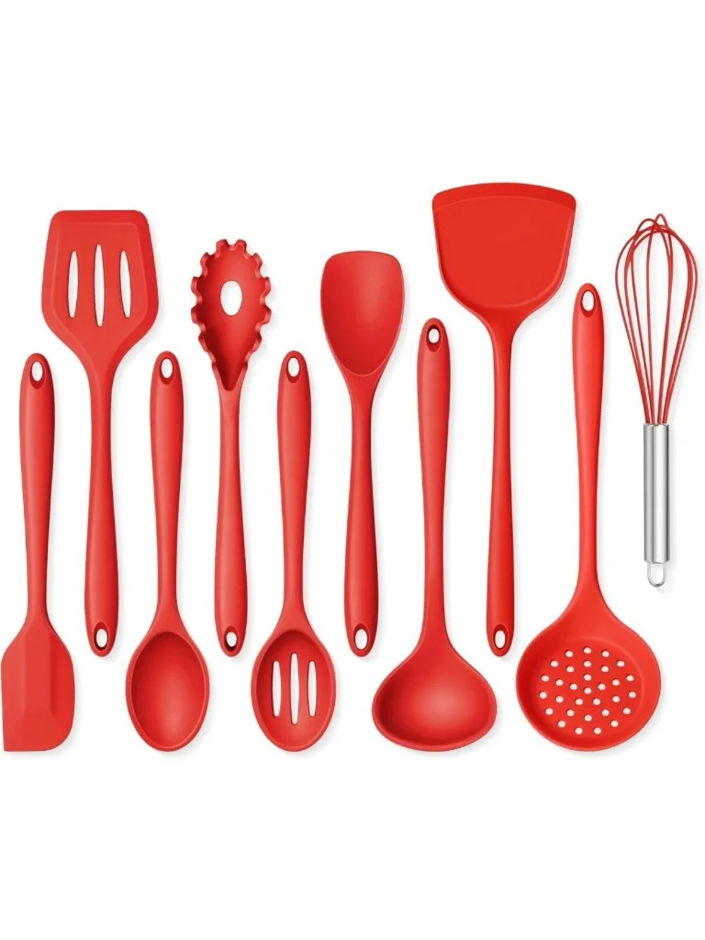 10-Piece Red Silicone Cooking Utensils Set | Non-Toxic, Heat-Resistant Kitchen